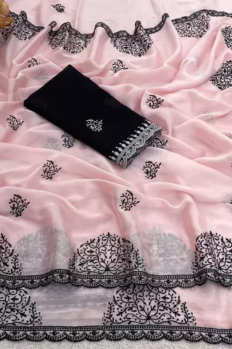 Light pink rangoli madala art embroidered saree