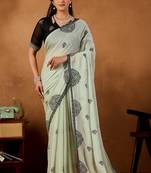 Light pista rangoli madala art embroidered saree
