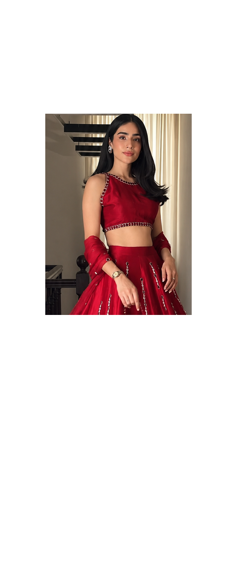 red color thread real mirror work satin silk blend lehenga Choli Set 2