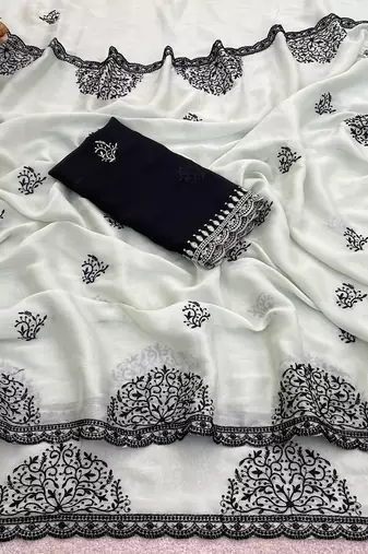 Light pista rangoli madala art embroidered saree