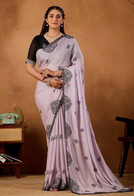 Light purple rangoli madala art embroidered saree 1