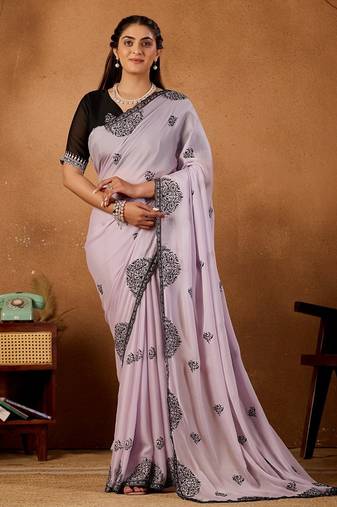 Light purple rangoli madala art embroidered saree