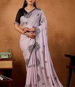 Light purple rangoli madala art embroidered saree