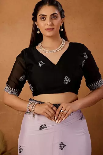 Light purple rangoli madala art embroidered saree