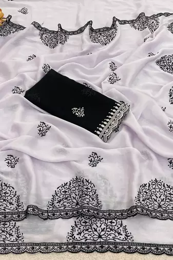 Light purple rangoli madala art embroidered saree