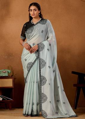 Light sky blue rangoli madala art embroidered saree 1