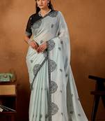 Light sky blue rangoli madala art embroidered saree
