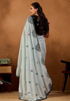 Light sky blue rangoli madala art embroidered saree 2