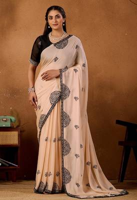 Light yellow rangoli madala art embroidered saree 1