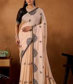 Light yellow rangoli madala art embroidered saree