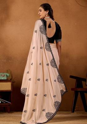 Light yellow rangoli madala art embroidered saree 2