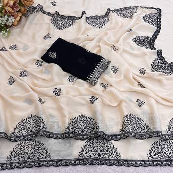 Light yellow rangoli madala art embroidered saree 5