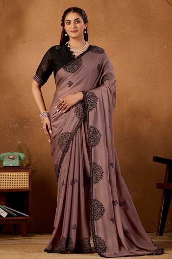 Mauve rangoli madala art embroidered saree