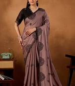 Mauve rangoli madala art embroidered saree