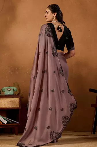 Mauve rangoli madala art embroidered saree