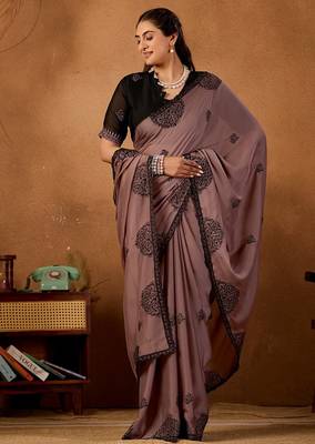 Mauve rangoli madala art embroidered saree 3