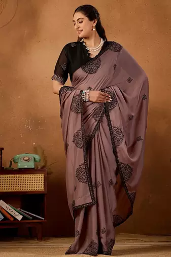 Mauve rangoli madala art embroidered saree