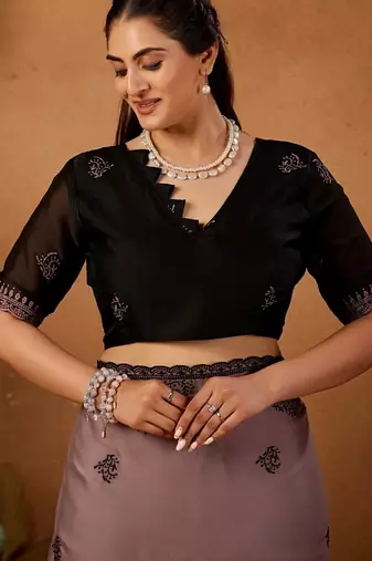 Mauve rangoli madala art embroidered saree