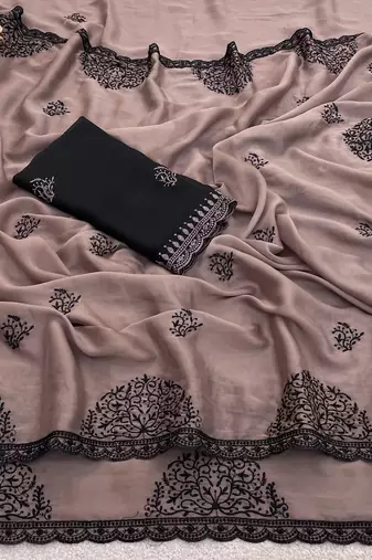 Mauve rangoli madala art embroidered saree