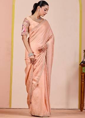 Peach glory satin two-tone embroidered saree 2