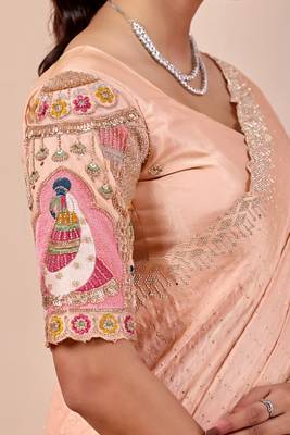 Peach glory satin two-tone embroidered saree 3