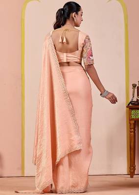 Peach glory satin two-tone embroidered saree 4