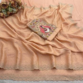 Peach glory satin two-tone embroidered saree 5