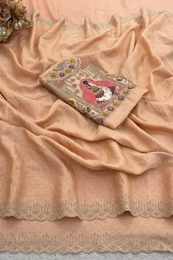 Peach glory satin two-tone embroidered saree