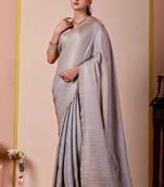Light grey glory satin two-tone embroidered saree