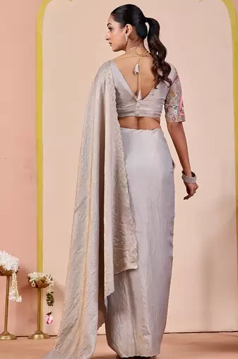 Light grey glory satin two-tone embroidered saree