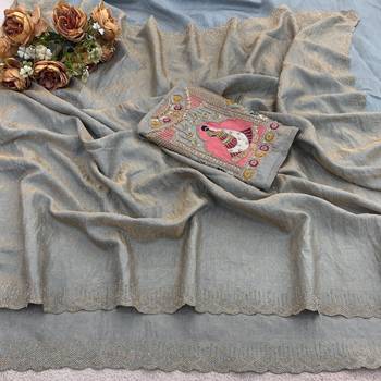 Light grey glory satin two-tone embroidered saree 5