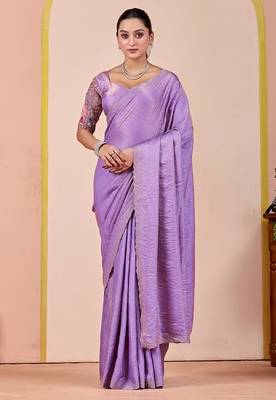 Lavender glory satin two-tone embroidered saree 1