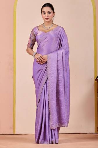Lavender glory satin two-tone embroidered saree