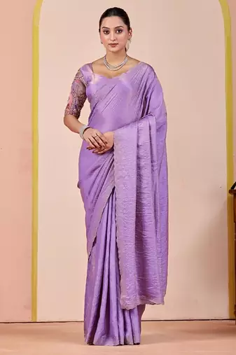 Lavender glory satin two-tone embroidered saree
