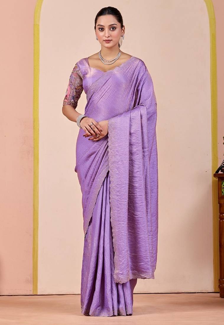 Lavender glory satin two-tone embroidered saree