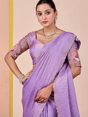 Lavender glory satin two-tone embroidered saree 2