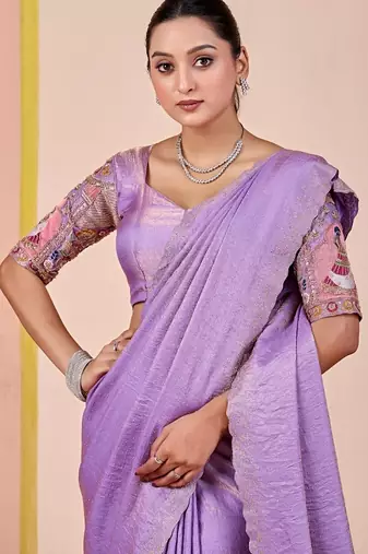 Lavender glory satin two-tone embroidered saree