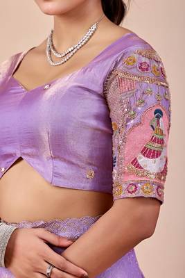 Lavender glory satin two-tone embroidered saree 3