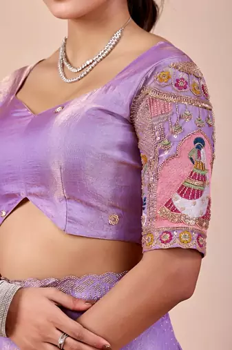 Lavender glory satin two-tone embroidered saree
