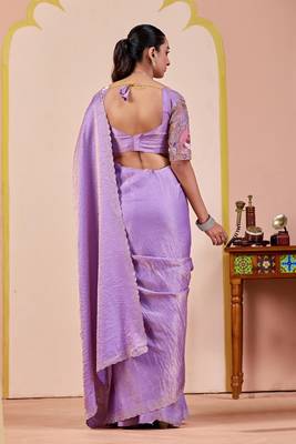 Lavender glory satin two-tone embroidered saree 4