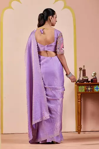 Lavender glory satin two-tone embroidered saree