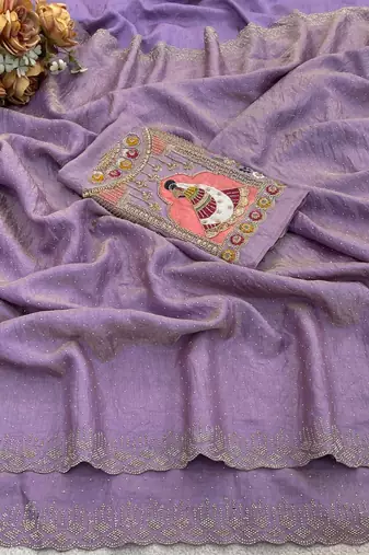 Lavender glory satin two-tone embroidered saree