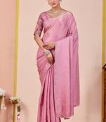 Pink glory satin two-tone embroidered saree