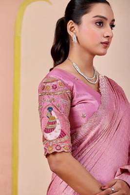 Pink glory satin two-tone embroidered saree 2