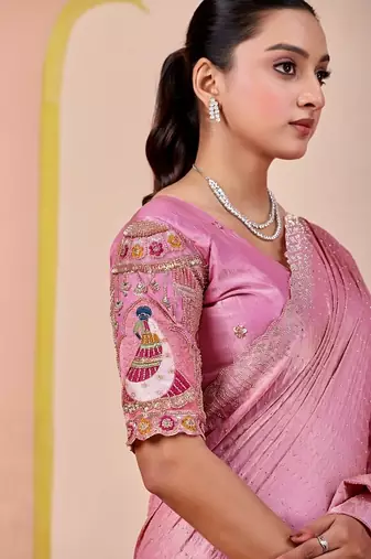 Pink glory satin two-tone embroidered saree