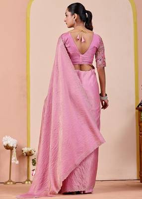 Pink glory satin two-tone embroidered saree 3