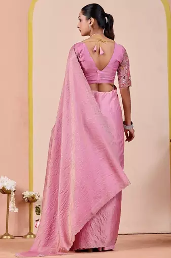 Pink glory satin two-tone embroidered saree