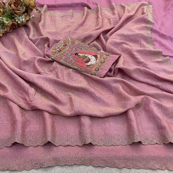 Pink glory satin two-tone embroidered saree 5
