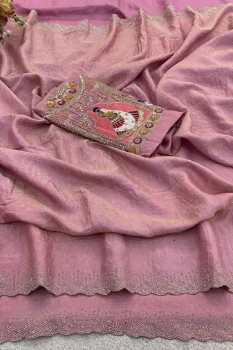 Pink glory satin two-tone embroidered saree