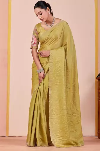 Light green glory satin two-tone embroidered saree